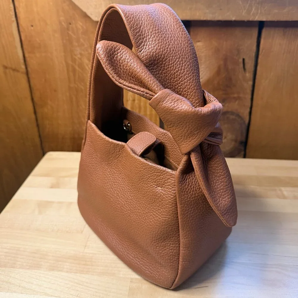 Italian Leather Mini Bow Bag (Cognac) - Picture 4 of 13